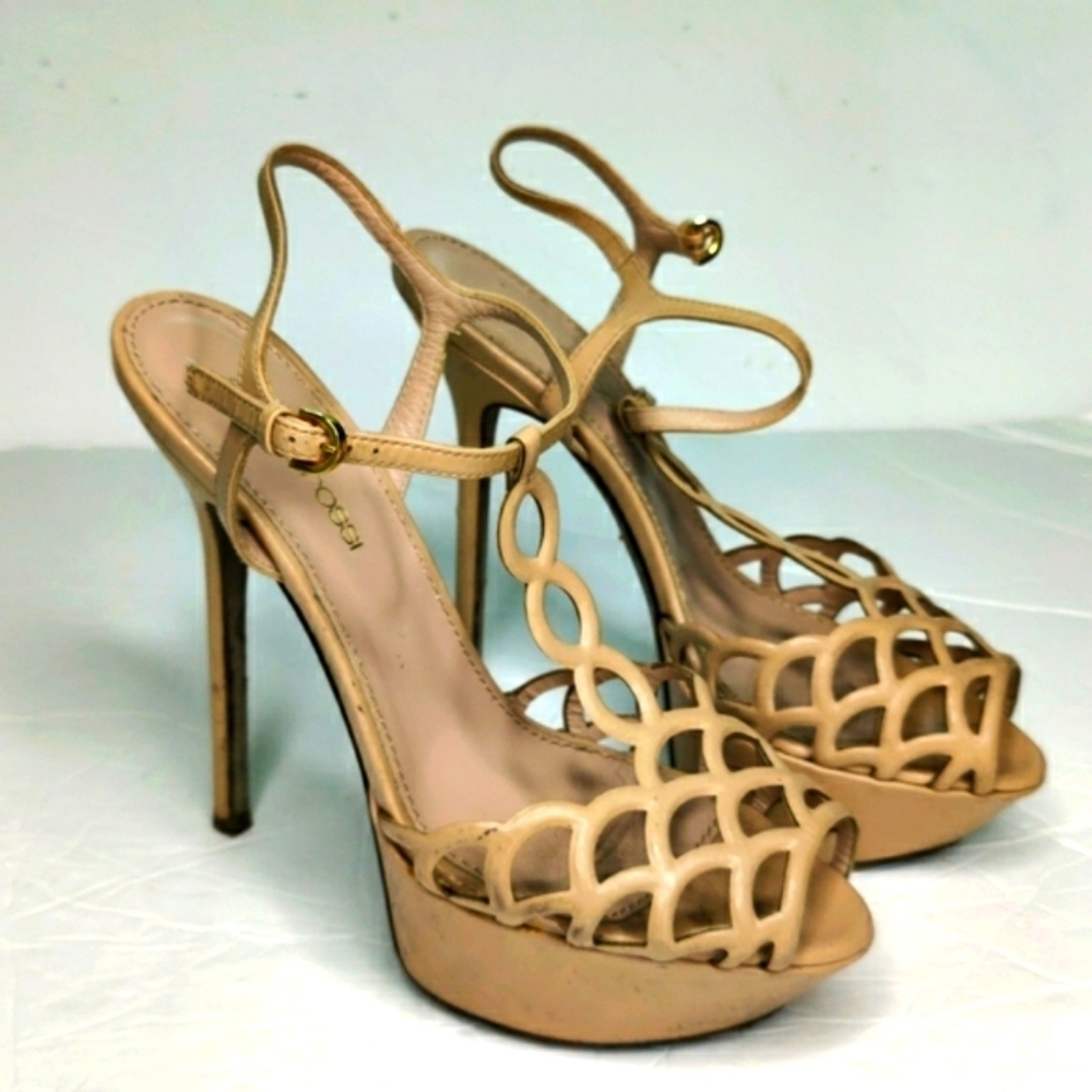 Sergio Rossi tan leather platform heels